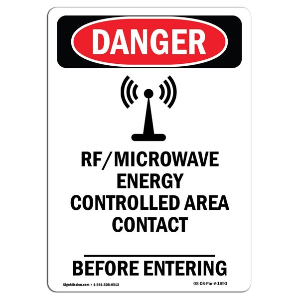Signmission Safety Sign, OSHA Danger, 14" Height, RFMicrowave Energy, Portrait OS-DS-D-1014-V-1693 - main